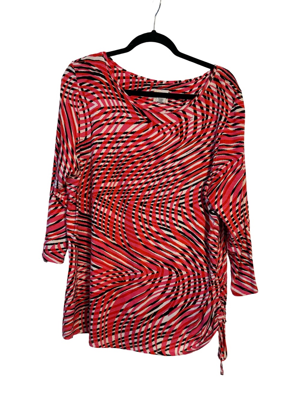 Ruby Rd. Pink Red Black Striped Scoop Neck Top